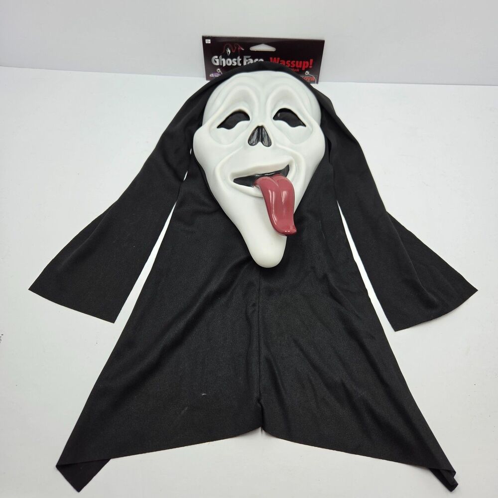 Ghost Face Wassup Scary Movie Mask Fun World Tongue Out Scream Halloween Costume